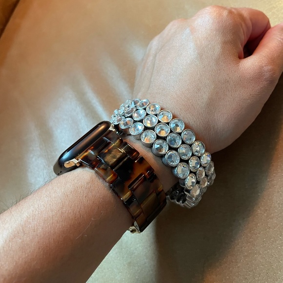 Spiral rhinestone triple band bracelet iridescent rainbow glam layering stack - Picture 3 of 7